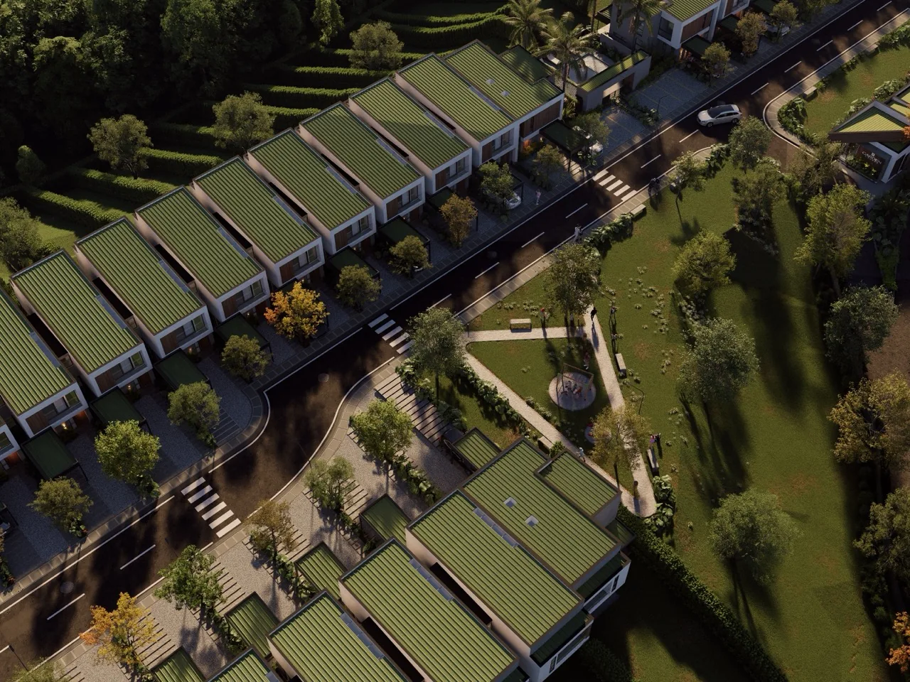 Urbanismo de Garden Houses visto desde el aire